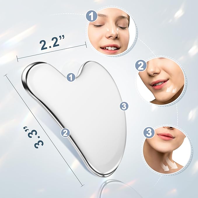 MoHern 2 Pcs Stainless Steel Gua Sha Tool, Gua Sha Facial Tools, Durable GuaSha Tool for Jawline Sculpting, Face Massager, Puffiness Reducing, Skin-Care Gift