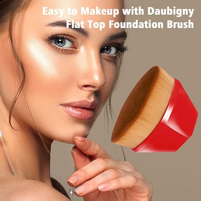 Foundation Brush, Daubigny Perfect Makeup Brush for Face Blush Liquid Powder Foundation Brush for Blending Liquid, Cream or Flawless Powder Cosmetics with Protective Case (Red)