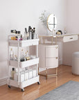 Calmootey 3-Tier Rolling Utility Cart with Drawer,Multifunctional Storage Organizer with Plastic Shelf & Metal Wheels,Storage Cart for Kitchen,Bathroom,Living Room,Office,White