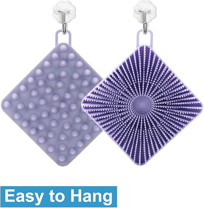 Silicone Body Scrubber Women, Dual-Sided Design Exfoliating Body Brush Buffer Scrubber and Scalp Massager, Shower Scrubber for Body, Silicone Loofah, Ergonomic No-Slip, Easy to Clean(Purple)