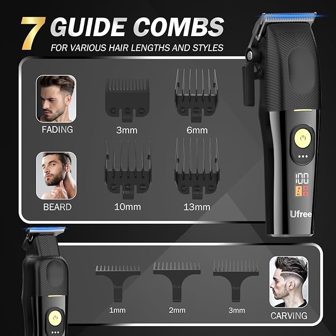 Ufree Hair Clippers for Men Professional, Cordless Barber Clippers and Trimmers Set, Hair Cutting Kit with Storage Stand, Electric Shaver, Gifts for Men