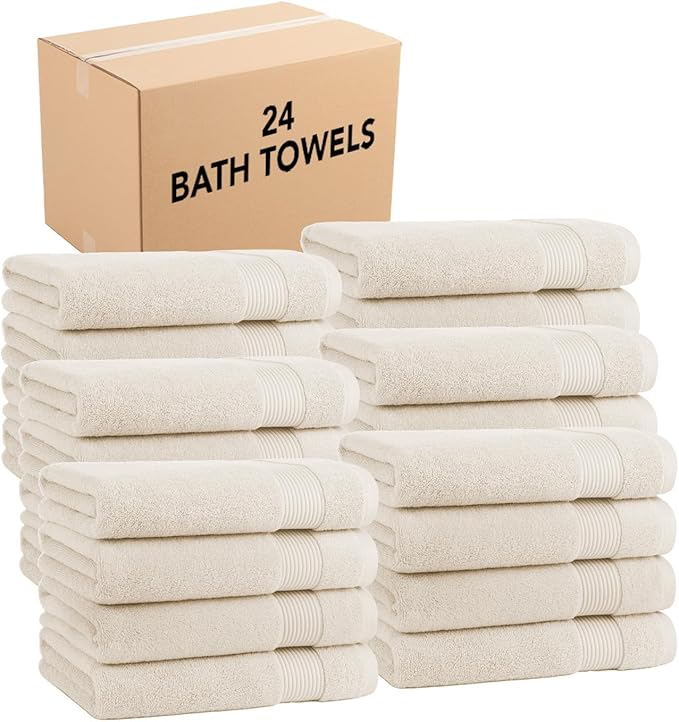 Arkwright Bath Towels Set of 4 - (Bulk Case of 24) Super Soft 100% Cotton, 600 GSM Quick Dry & Absorbent, Luxury Bathroom Essentials for Hotels, Spa, Hosts, and Vacation Rentals, Alabaster Ivory