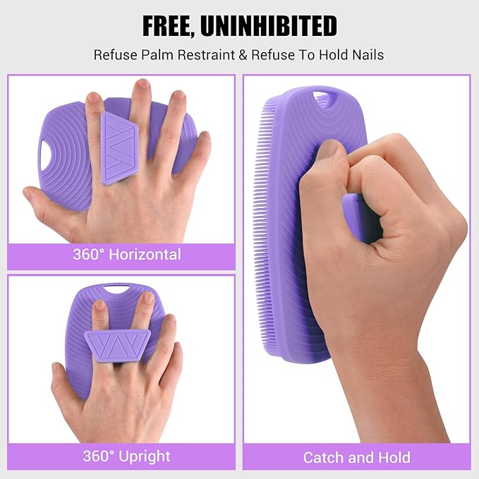 Zinc Infused Silicone Body Scrubber for Shower,Food-Grade Handheld Cleansing Skin Brush, Gentle Exfoliating and Lather Well - Purple