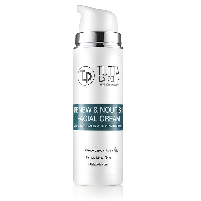 Glycolic Acid Cream 20% AHA Facial Cream, Vitamin Complex – Acne Cream, q10 Anti Aging wrinkle cream, KP - Keratosis pilaris / Fine Line Cream - Day and Night Cream - Oil Free - Renew & Nourish 1.9 oz