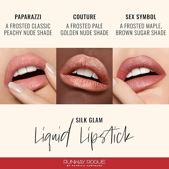 Runway Rogue Silk Glam Liquid Lipstick Lip Trio, Long Wear Frosted Liquid Lipstick Pack, (‘Paparazzi’, ‘Couture’, ‘Sex Symbol’)