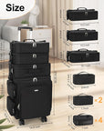 Relavel Rolling Makeup Case, 4 in 1 Hairstylist Traveling Bag Cosmetology Case on Wheels Large Hair Tools Cosmetics Train Case Makeup Artist Organizer (black with 4 additional small bags, Extra Large)
