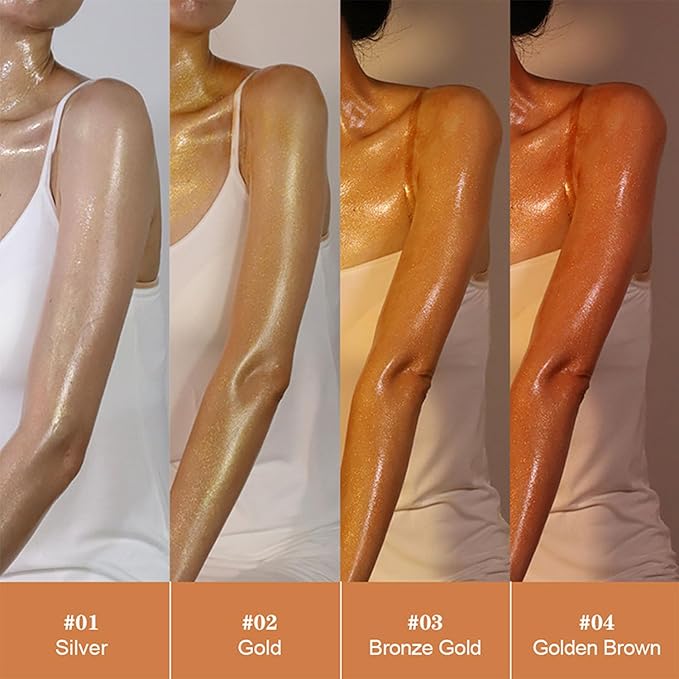 Shimmer Body Oil, Highlighter Makeup Smooth Glitter Glow Golden Brown)