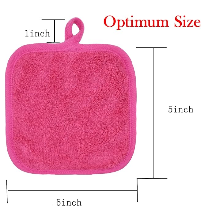 Makeup Remover Cloths for Face, Eye, Lips - Reusable Makeup Remover Pads Soft Microfiber Facial Cleansing Cloths 5 x 5 inch 6 Pack (Dark Pink)