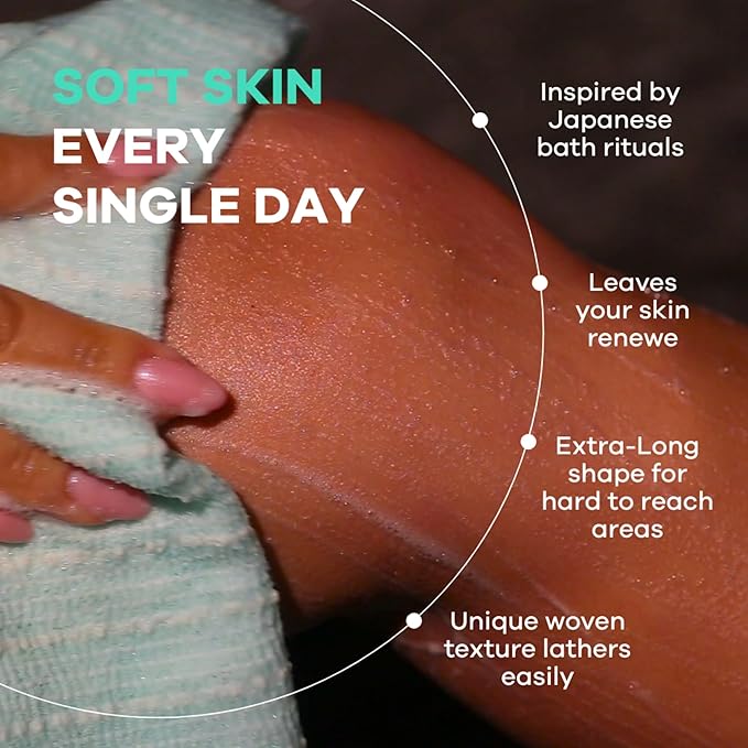 Dermasuri Japanese Exfoliating Shower Towel - Body Scrub Exfoliator & Back Scrubber Loofah for Men & Women, Exfoliating Shower Towel for Smooth & Glowing Skin, Removes Dry & Dead Skin, All Skin Types