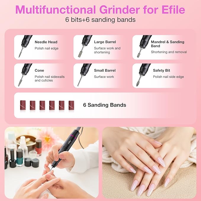 Electric Nail Files, 45000 RPM Professional Nail Drill for Acrylic Nails Gel, Adjustable Speed E File for Nails, Cordless Rechargeable Nail Drill Kit for Manicure Salon Home