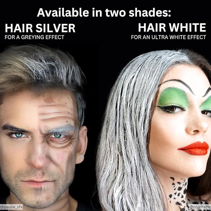 Mehron Makeup Hair White | Washable White Hair Dye | Temporary Hair Color for Theatre, Cosplay, & Halloween 1 fl oz (30ml) (Silver)
