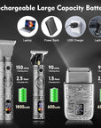 Professional Hair Clippers for Men,Hair Clippers+T-Blade Trimmer+Electric Shaver+Nose Hair Trimmer Set,4 in 1 Cordless Barber Hair Cutting Kit LCD Display Gifts (Gray)