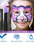 MEICOLY Light Purple Face Body Paint Stick for Halloween SFX Ursula Cosplay Makeup,Lavender Violet Lilac Pale Purple Face Paint,Waterproof Eye Black Stick for Baseball Softball Football Lacrosse