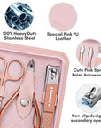 FAMILIFE Manicure Set, Professional Nail Kit Stainless Steel Nail Clipper Set, 13PCS Beauty Tools Manicure Kit Pedicure Tools, with Portable Pink Leather Travel Case for Her