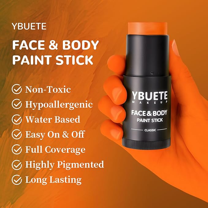 Orange Face Body Painting Stick,Professional Orange Full-coverage Cream Face Paint for Halloween SFX Tiger Pumpkin Clown Cosplay, Washable Eye Stick for Adult Festival & Theater Performance