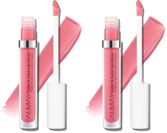 Almay Color & Care Hydrating Lip Gloss, Soft Natural Hues, Prebiotic Complex, Hyaluronic Filling-Sphere Technology, 100 Pink Twilight, 0.1 Fl Oz (Pack of 2)