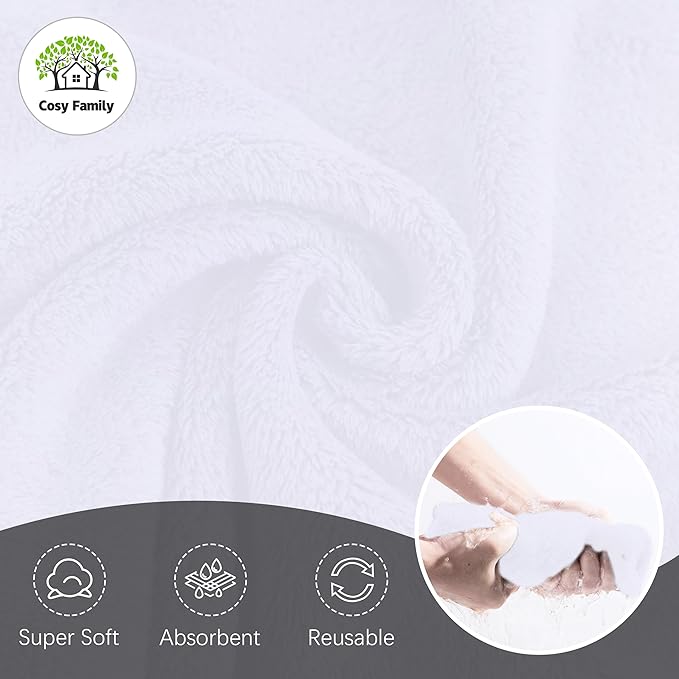 Cosy Family 24 Pack Soft Washcloths Set - 12 x 12 inches, Quick Drying - Highly Absorbent Coral Velvet Fingertip Towel Bathroom Wash Clothes for Bath, Spa, Facial, Kitchen - White