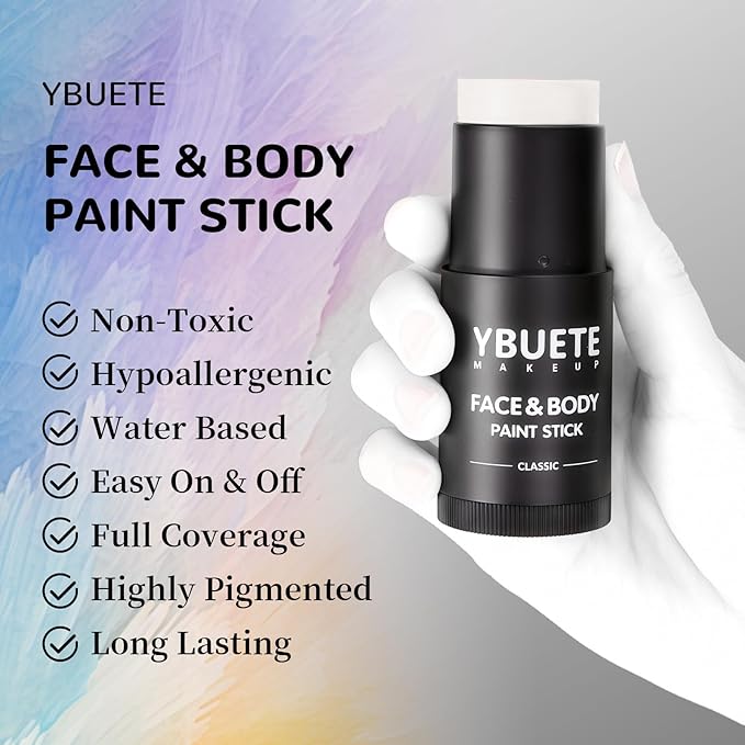 White Face Body Painting Stick, Professional Full-coverage Cream White Face Paint for Halloween SFX Skeleton Ghost Zombie Clown Goth Cosplay Makeup, Washable Body Stick for Adult Costume Party