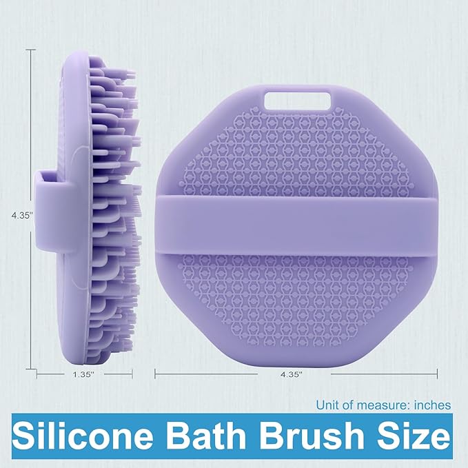 Silicone Body Scrubber，Exfoliating Body Scrubbers for use in Shower,Silicone Body Brush for Showering and Anti-Slippery Handles for All Skin Types (Purple)