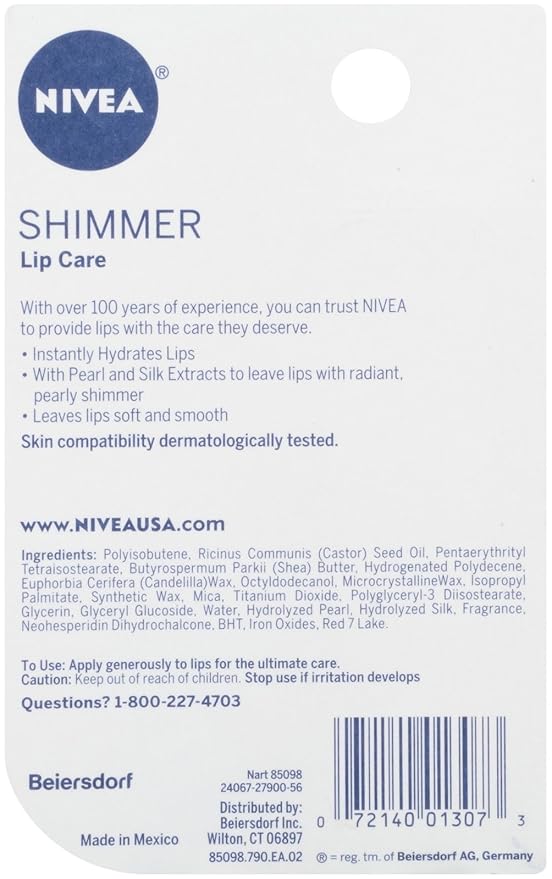NIVEA Shimmer Lip Care, Moisturizing Lip Balm Stick with Shea Butter and Jojoba Oil, 0.17 Oz