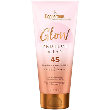 Coppertone Glow Protect and Tan Sunscreen Lotion + Gradual Self Tanner, SPF 45 Sunscreen, 5 Fl Oz Tube