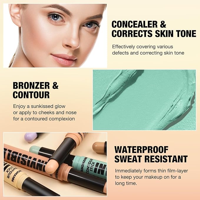 LANGMANNI Multi-Use Face Contour Stick,Highlighter & Concealer Stick,