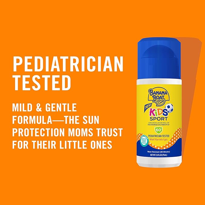 Banana Boat Kids Mineral Sunscreen Lotion SPF 50 Twin Pack and Sport Sunscreen Roll On Lotion SPF 60 Travel Size