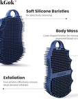 Silicone Body Scrubber Silver-Infused Dual-Sided 3-in-1 for Shower, Body Cleaning+Massage+Exfoliator Body Brush Buffer for Men and Women, Silicone Loofah, Non-Slip Handle (Blue)
