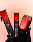 Supreme Trimmer 3-in-1 Barber Bundle | 2Spee Clipper, 2Spee Trimmer & Crunch Foil Shaver | Professional Beard Trimmer Men’s Hair Clipper Kit | Red