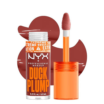 NYX PROFESSIONAL MAKEUP Duck Plump High Pigment Plumping Lip Gloss with Spicy Ginger, Vegan Lip Makeup - Brick Of Time (Rich Terracotta)
