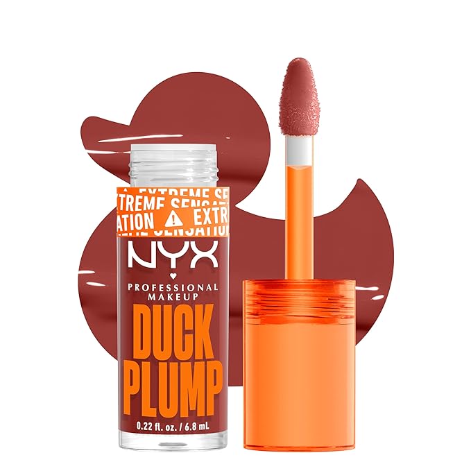 NYX PROFESSIONAL MAKEUP Duck Plump High Pigment Plumping Lip Gloss with Spicy Ginger, Vegan Lip Makeup - Brick Of Time (Rich Terracotta)