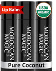 Moroccan Magic Organic Pure Coconut Lip Balm 3 Pack | Ultra-Hydrating Argan & Essential Oil Lip Moisturizer + Vitamin E | Natural Chapsticks for Dry Lips | Smooth, Non-Toxic | Organic Lip Balm Set