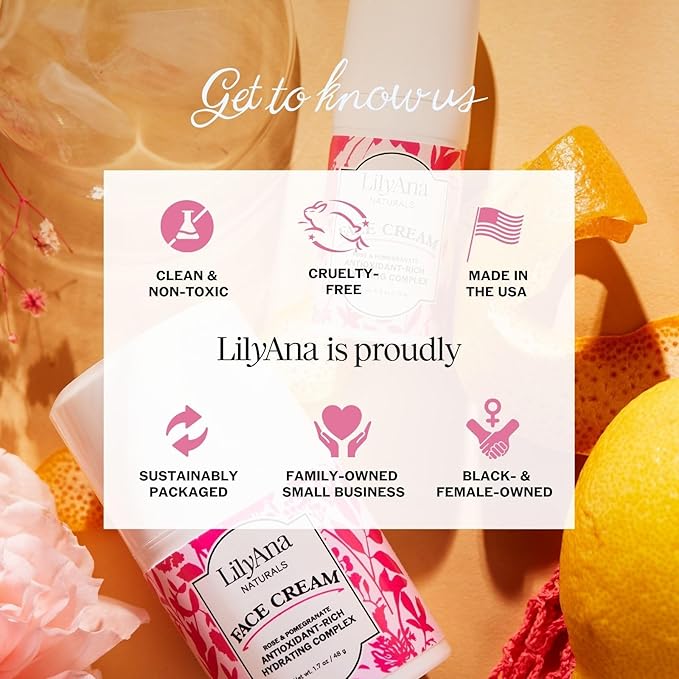 LilyAna Naturals Face and Neck Moisturizer for Women and Men - Moisturizer Face and Neck Cream for Dry Skin and Dark Spot Brightening - Rose and Pomegranate Extracts - 1.7oz