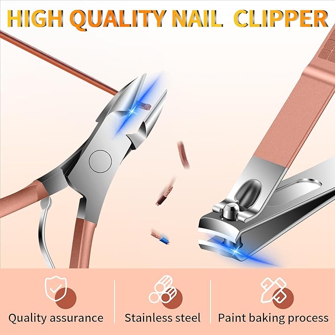 Manicure Set 16Pcs Professional Stainless Steel Pedicure Kit Mens Grooming Kit Fingernail & Toenail Clippers Set Manicure Kit with Luxurious Travel Bag, Sharp Nail Scissors and Clipper (Pink)