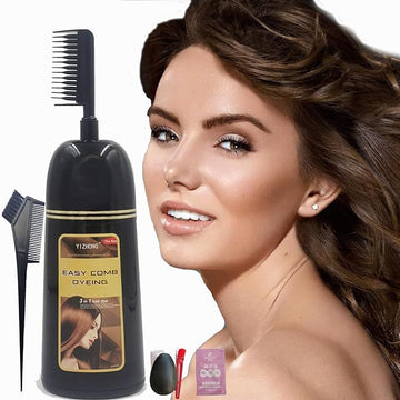 Brown Hair Dye YIZHONG Hair Dye Shampoo Women Men Permanent Blackest Gray Coverage Dedicated Darkening Hair Coloring 5 Minutes (chestnut brown)