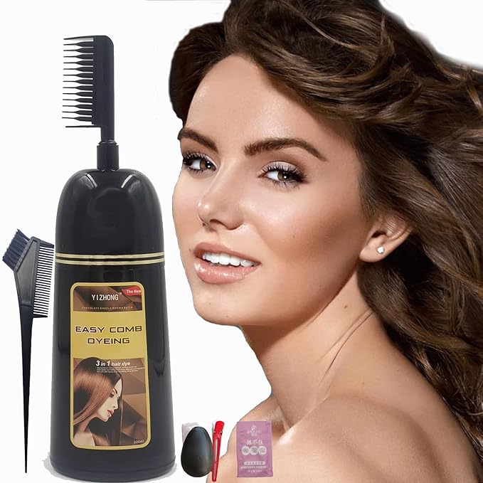 Brown Hair Dye YIZHONG Hair Dye Shampoo Women Men Permanent Blackest Gray Coverage Dedicated Darkening Hair Coloring 5 Minutes (chestnut brown)
