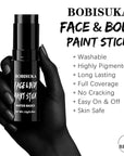 BOBISUKA Black Face & Body Paint Stick Water-Based Washable Face Paint Makeup Stick for Halloween Clown, Skeleton, Skull, Joker, Cosplay, SFX, Sports Eye Black & Costume Party