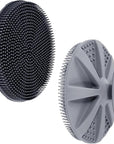 INNERNEED Food-Grade Soft Silicone Body Scrubber Shower Brush Handheld Cleansing Skin Brush, Gentle Exfoliating and Lather Well (Black+Gray)