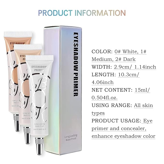3 Pack Matte Eyeshadow Primer for Oily Lids No Crease White Medium Dark Cream Eye Primer Makeup Eyeshadow Base Waterproof & Long Lasting Eyelid Primer Liquid Eye-shadow for All Shadows (Set E)