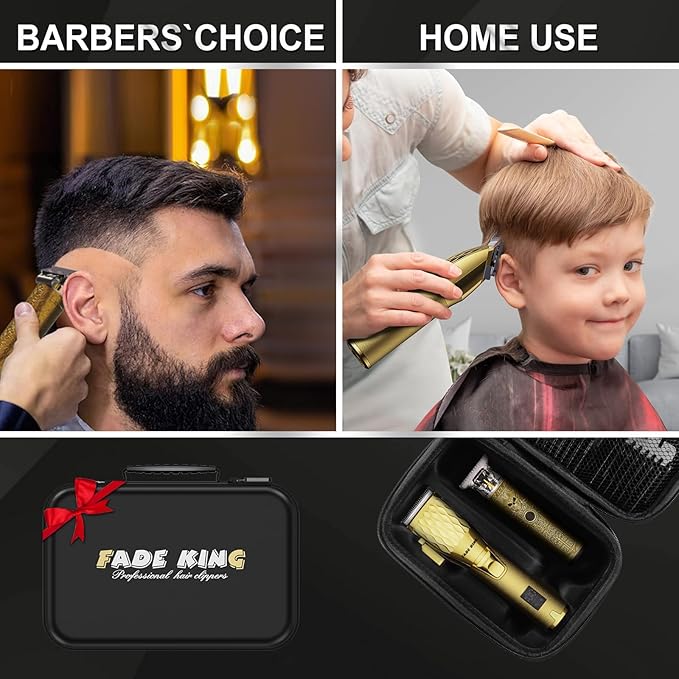FADEKING® Professional Hair Clippers for Men - Cordless Hair Clippers, LCD Display Barber Clippers for Hair Cutting & Mens Grooming with Travel Case (Gold+Bronze)