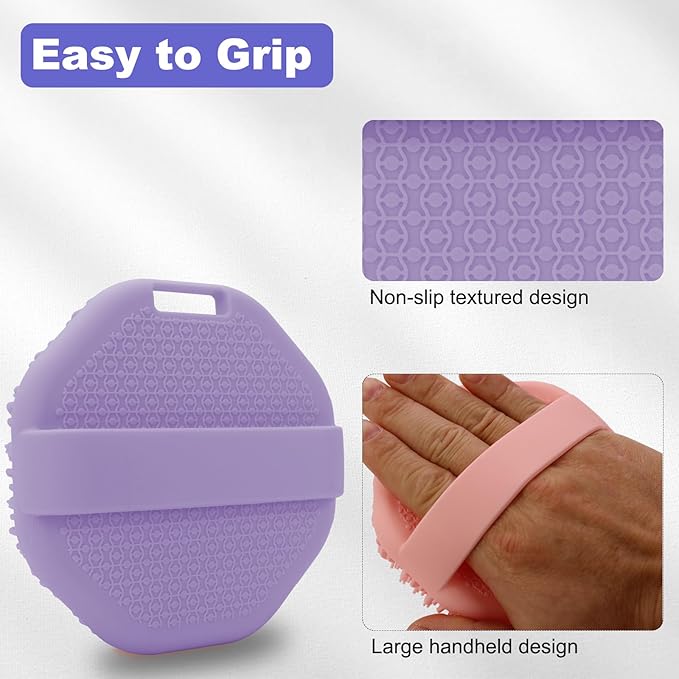 Silicone Body Scrubber, Women Body Scrubber, Gentle Exfoliating, Suitable for All Skin Types, Handheld Shower Brush, Rich Lathering, Easy to Clean (Purple)
