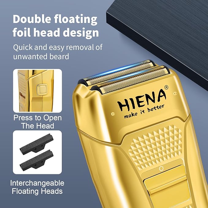 Professional Hair Clipper Set, Rechargeable Cordless Barber Kit and Hair Cutting Set, Electric Foil Shavers and Beard Trimmers, Ear, Nose Hair Trimmer Set & Facial Grooming Tool (Gold)