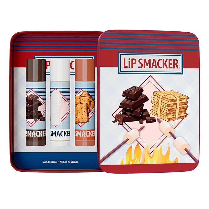 Lip Smacker S’mores Lip Balm Trio Tin – Moisturizing & Sheer Lip Balm Trio with Delicious Dessert-Inspired Flavors – S’more