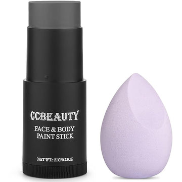 CCbeauty Dark Grey Face Paint Stick,Face Painting Kit,Non Toxic SFX Makeup For Grayscale Wolf Halloween Costume Cosplay,Professional FX Body Paint,Full Coverage Painting Foundation With Makeup Sponge