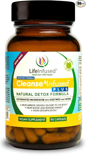 Life Infused Cleanse Infused Plus - Premium Natural Colon Cleanser with Oxygenated Magnesium, Herbs, and Enzymes, Helps Relieve Constipation Gently, Detoxifies Blood, Colon, Liver & Kidneys (90 Caps)