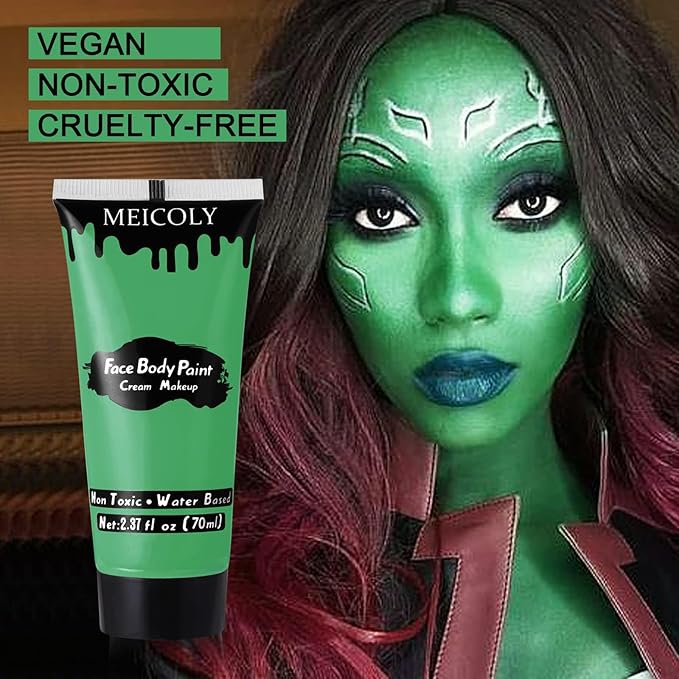 MEICOLY Green Face Body Paint,Halloween SFX Witch Makeup Elphaba Costume Face Paint,Camouflage Gamora Hunting Hulk Body Paint for Adults and Kids,St. Patrick’s Day Face Paint Makeup Accessories