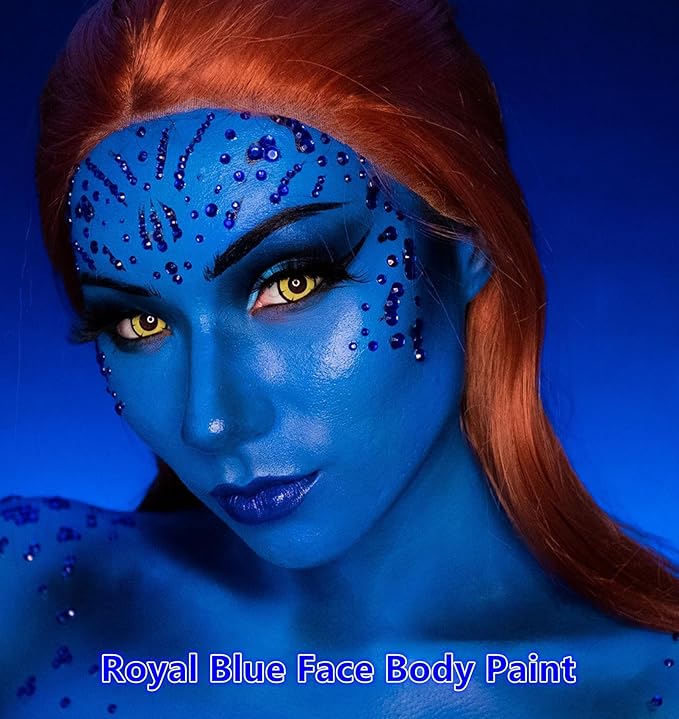 Go Ho Royal Blue Face Body Paint Stick,Easily Washable Formula Face Paint Stick,Non-toxic Full-coverage Cream Blue Body Paint for Halloween Cosplay SFX Mystique Smurf Clown Makeup