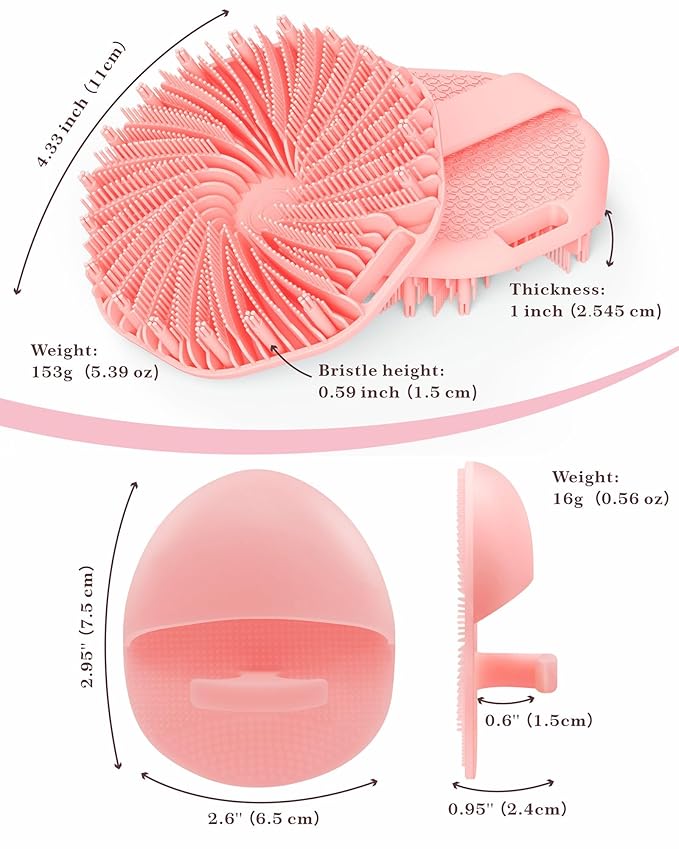 Manmihealth Silicone Handheld Manual Facial Cleansing Brush & Silicone Body Scrubber Shower Brush with Non-Slip Hand Strap Set 2 PCS, Deep Cleansing Face Body Scrubber with a Free Hook (Pink*2)