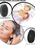 2 Pack Silicone Body Scrubber, Loofah Double-Sided Body Brush,Shower Scrubber and Scalp Massager Shampoo Brush for Sensitive Kids Women Men All Kinds of Skin (Black & Gray)
