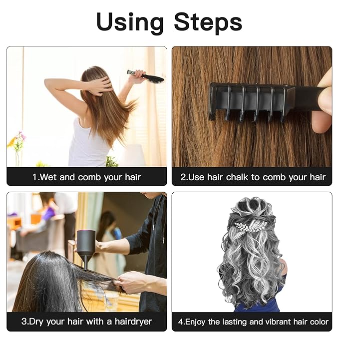 MSDADA New Hair Chalk Comb Temporary Hair Color Dye for Girls Kids with Light Color Hair, Washable Hair Chalk for Girls Age 4 5 6 7 8 9 10 Birthday Cosplay DIY, Christmas, New Year (Black & White)